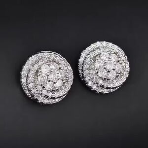 Silver Crystal Round Stud Earrings - Women's Fashion Jewelry